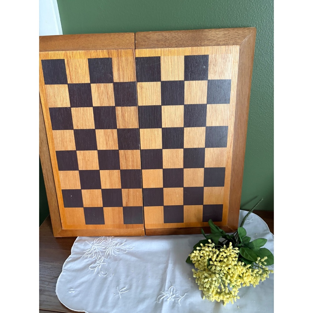 Vintage Wooden Folding Chess Board Case